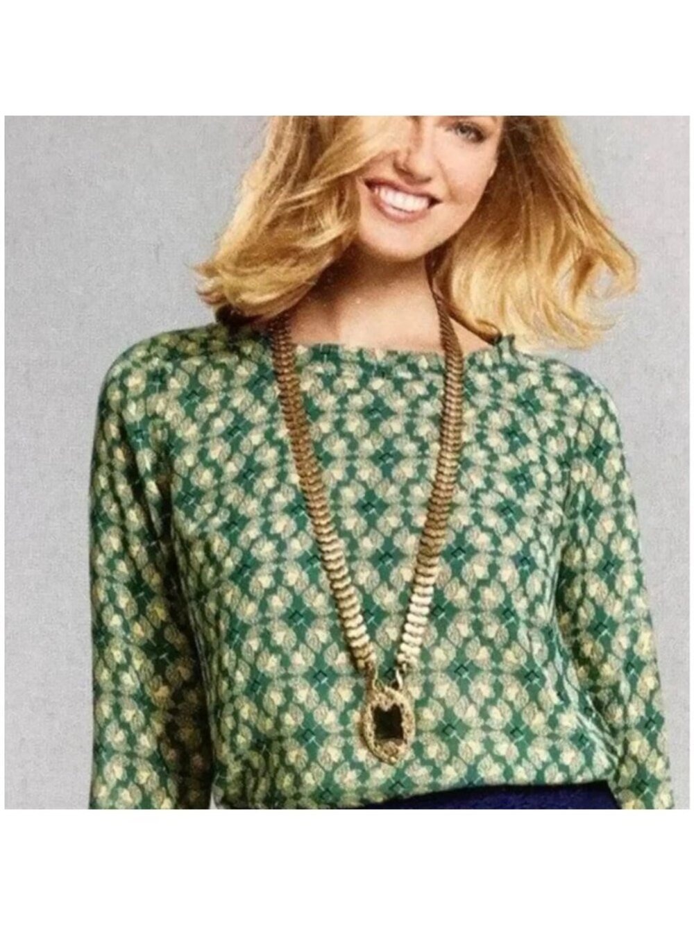 CAbi Green Leaf Jade Print Blouse Women's Size Medium #30669
